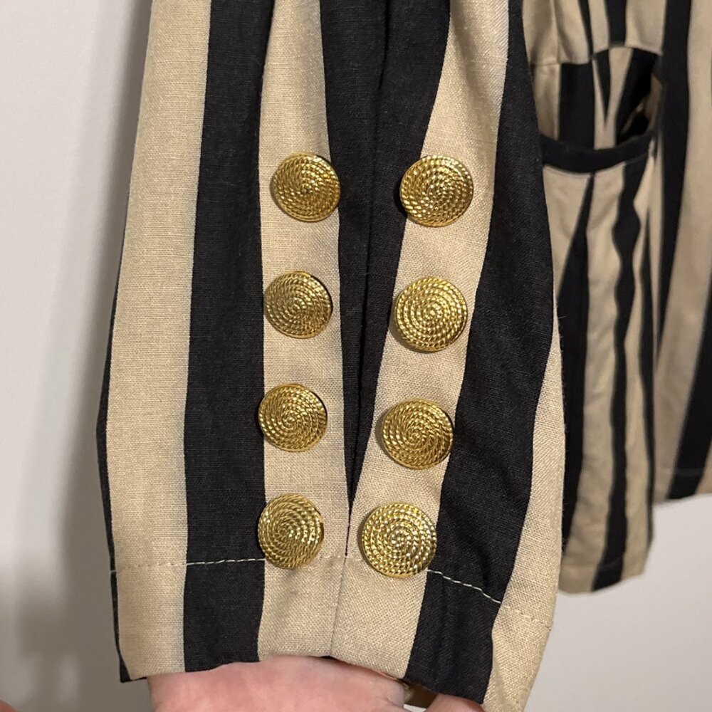 Womens VTG Longline Steampunk Blazer 12 Maximalist Gothic Pirate Cosplay Striped - Picture 4 of 14